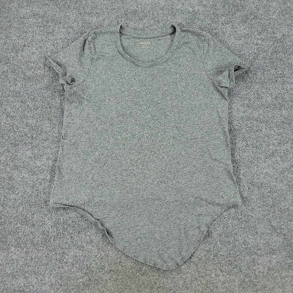 Madewell Shirt Women's Small Gray High Low Crew Neck Short Sleeve Stretch Adult
